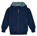 Kids’ Sherpa-Lined Fleece Full-Zip Hooded Sweatshirt Jacket – Navy – Small