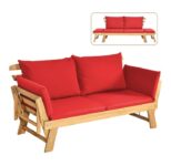 Convertible Wood Outdoor Sofa/Daybed  – Red