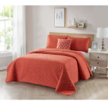 Bibb Home® 4-Piece Solid Reversible Quilt Set – Twin – Coral