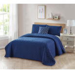 Bibb Home® 4-Piece Solid Reversible Quilt Set – Full/Queen – Navy