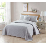 Bibb Home® 4-Piece Solid Reversible Quilt Set – Full/Queen – Silver