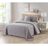 Bibb Home® 4-Piece Solid Reversible Quilt Set – King – Taupe
