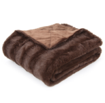 Soft Faux Fur Microplush Reversible Throw Blanket – 86 x 86 – Chocolate