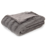 Soft Faux Fur Microplush Reversible Throw Blanket – 86 x 86 – Grey