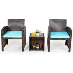 Rattan 3-Piece Outdoor Chairs and Table Set – Turquoise