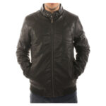 Men’s Bomber Fleece-Lined Faux Leather Jacket – Black – L