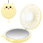 Lucky Cat Portable Personal Fan and Handheld Make Up Mirror – Yellow