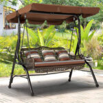 3-Seat Rattan Outdoor Patio Swing Glider with Canopy