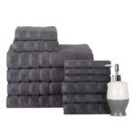 Bibb Home® 12-Piece Zero Twist Cotton Towel Set – Grey