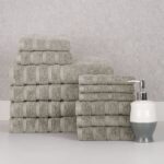 Bibb Home® 12-Piece Zero Twist Cotton Towel Set – Silver