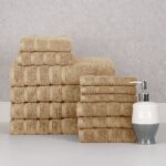 Bibb Home® 12-Piece Zero Twist Cotton Towel Set – Linen