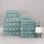 Bibb Home® 12-Piece Zero Twist Cotton Towel Set – Aqua