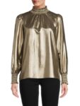 Women’s Metallic Highneck Blouse – Brass