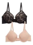 Bcbgmaxazria Women’s 2-pack Push Up Bra Set – Black Nude