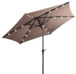 9-Foot Solar LED Tilt Patio Umbrella with Crank – Burgundy