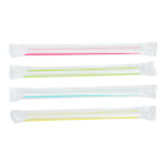 Karat 7.5” Boba Straws Poly Wrapped (10mm), Mixed Striped Colors – 2,000 pcs