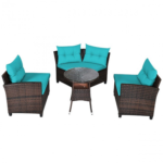 Rattan 4-Piece Patio Furniture Set with Round Sofa Table – Navy