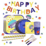 Kids’ Birthday Theme Disposable Dinnerware Set – Robot Theme