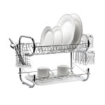Stainless Steel 2-Tier Dish Rack with Utensil Holder – 18-Inch