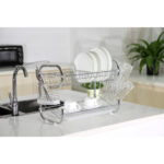 Stainless Steel 2-Tier Dish Rack with Utensil Holder – 23-Inch