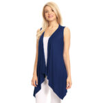 Women’s Lightweight Sleeveless Solid Open-Front Drape Vest Cardigan – Navy – XL