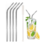 Stainless Steel Drinking Straw with Brush (4-Pack) – Straws – Curved Silver