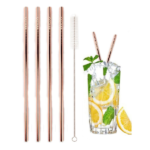 Stainless Steel Drinking Straw with Brush (4-Pack) – Straws – Straight Rose Gold