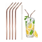 Stainless Steel Drinking Straw with Brush (4-Pack) – Straws – Curved Rose Gold