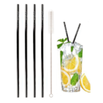 Stainless Steel Drinking Straw with Brush (4-Pack) – Straws – Straight Black