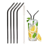 Stainless Steel Drinking Straw with Brush (4-Pack) – Straws – Curved Black