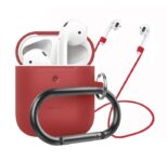 Premium Silicone Case Cover and Strap for AirPods 1 & 2 – Red