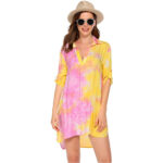 Women’s Pullover Swim Beachwear Cover-up Tunic Dress – YELLOW#9 / S
