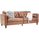 Saddle Brown or Green Velvet 84.2-Inch Mid-Century Sofa – Saddle Brown