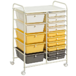 Rolling 15-Drawer Storage Cart – Grey, Beige and Yellow
