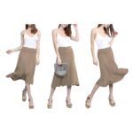 Women’s Solid Lightweight Flare Midi Pull-on Skirt – Taupe – Medium