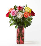 Mixed Roses with Red Vase