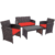 Rattan 4-Piece Curved Back Patio Furniture Set – Red