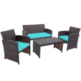 Rattan 4-Piece Curved Back Patio Furniture Set – Turquoise
