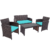 Rattan 4-Piece Curved Back Patio Furniture Set – Turquoise