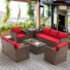 7-Person Rattan Patio Furniture Set with 2 Storage Boxes – Beige