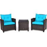 3-Piece Rattan Patio Furniture Set with Large Cushions – Turquoise