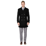 Men’s Double- or Single-Breasted Peacoat Wool Blend Dress Jacket – Double-Breast – Black – Small