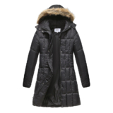 Haute Edition® Women’s Mid-Length Puffer Parka Coat with Faux Fur-Lined Hood – X-Large – Black
