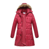 Haute Edition® Women’s Mid-Length Puffer Parka Coat with Faux Fur-Lined Hood – Small – Wine