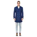 Men’s Double- or Single-Breasted Peacoat Wool Blend Dress Jacket – Double-Breast – Indigo – Large
