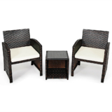 Rattan 3-Piece Outdoor Chairs and Table Set – White