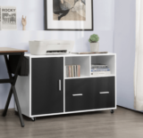 White and Black Rolling Lateral File Cabinet