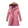 Haute Edition® Women’s Mid-Length Puffer Parka Coat with Faux Fur-Lined Hood – Medium – Dusty Rose