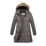 Haute Edition® Women’s Mid-Length Puffer Parka Coat with Faux Fur-Lined Hood – 2XL – Charcoal