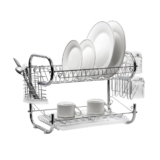 Stainless Steel 2-Tier Dish Rack with Utensil Holder – 18-Inch